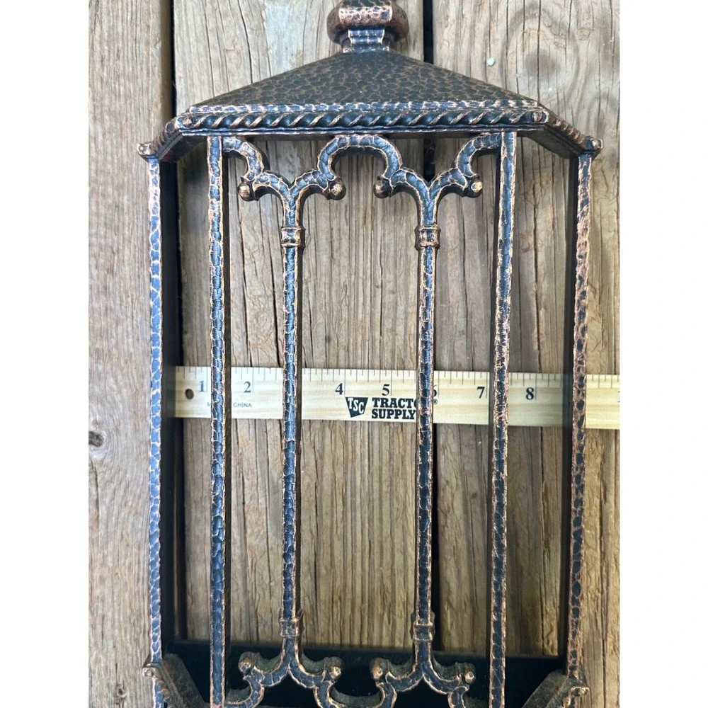 Vintage Bronze Hammered Metal Wall Sconce Lantern Candle Holder Gothic Decor